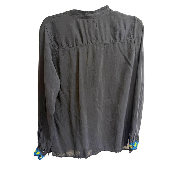 Johnny Was Black Rayon Embroidered Floral Boho Tunic Top Sz S Peasant